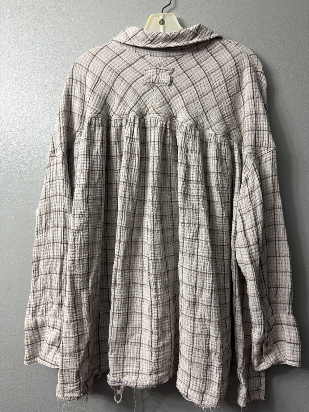 Free People "We The Free" Cardiff Plaid Tunic plaid gauze button down Top Large - Picture 8 of 9